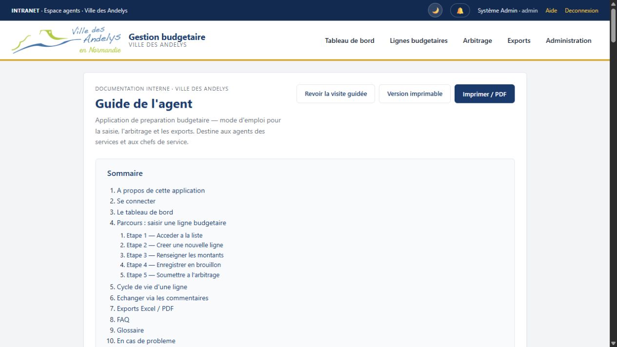 Guide utilisateur intégré : saisie, arbitrage, cycle de vie des lignes et exports.