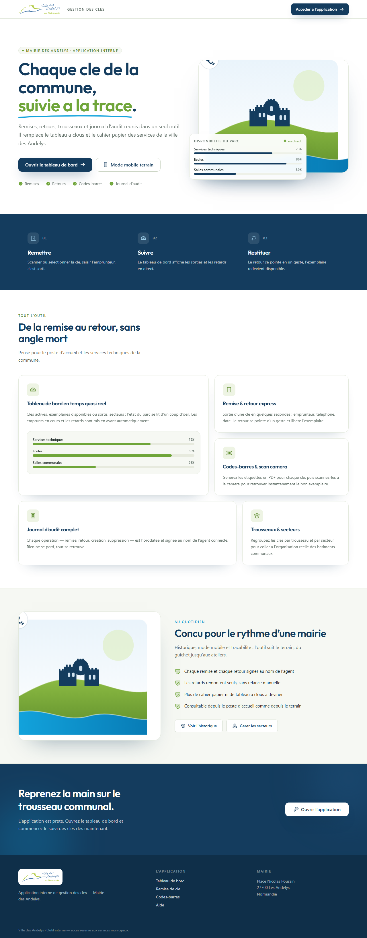 Capture de la page de présentation de l’application interne de gestion des clés.