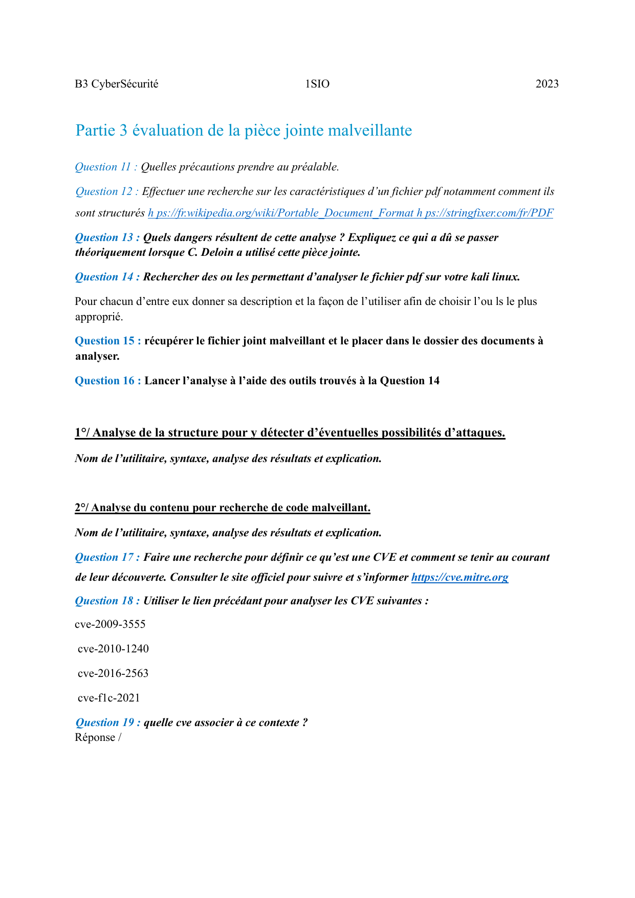 Capture du compte rendu : analyse structurelle et recherche d'indicateurs dans un PDF suspect.